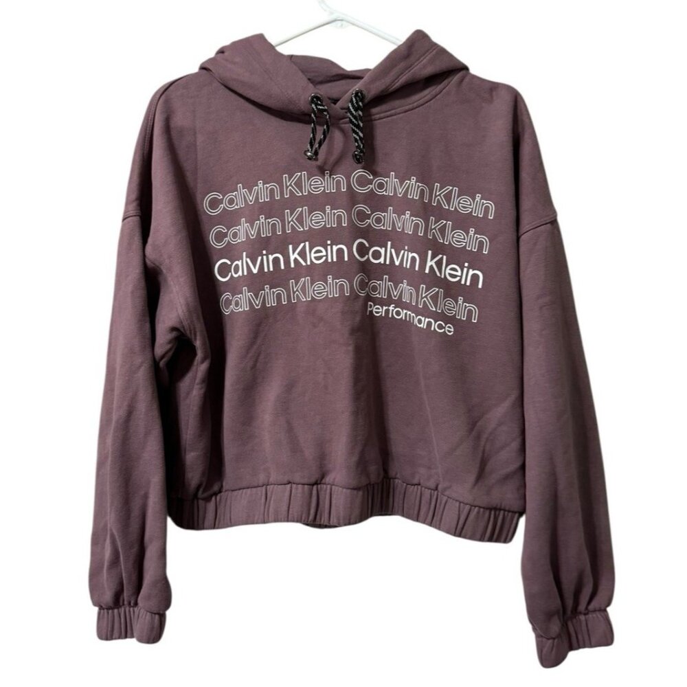 Calvin Klein Performance Crop Top Hoodie Size Medium Long Sleeve Stretch Elastic